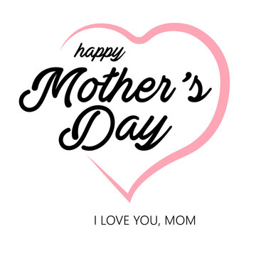Heartfelt Mother&rsquo;s Day Greeting Card Pink Heart Outline with Script Typography pink white background