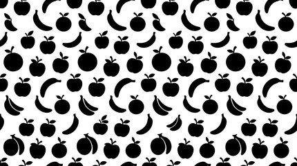 Fototapeta premium Black icons of apples and bananas.