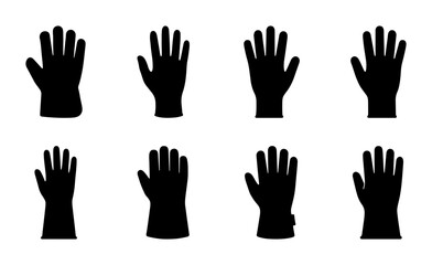 Obraz premium Set of 8 Black Silhouette Gloves, Hand Protection Icons, Safety Wear Vector Graphics, Industrial and Household Mittens Collection