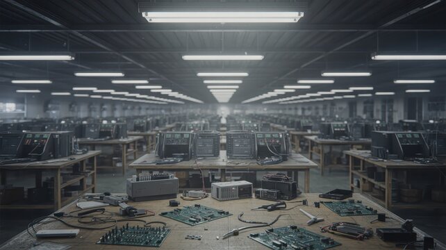 Large Technology Manufacturing Factory with Assembly Lines and Equipment