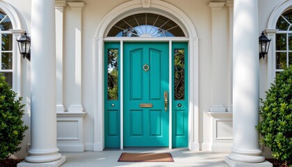Fototapeta premium Vibrant Teal Entryway with Classic Elegance and Bright Light