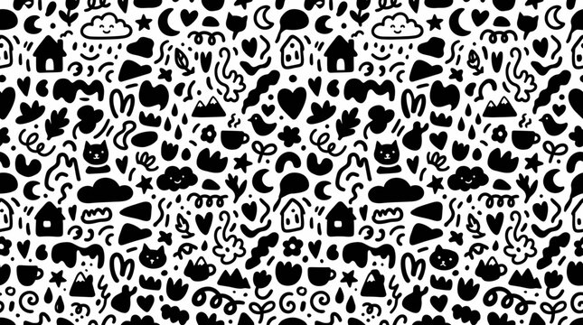 Black and white cartoon animal print.
