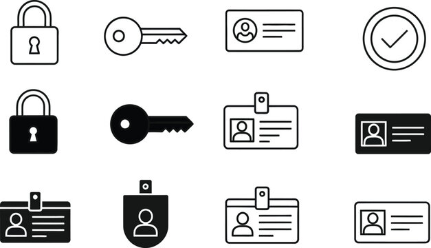 Flat security and access approval icons set