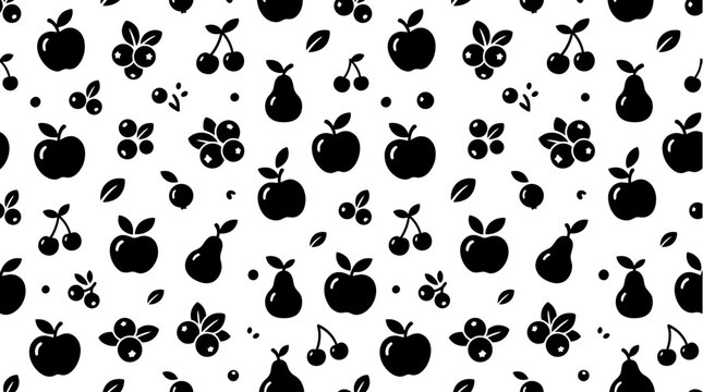 Black silhouettes of various fruits icons.