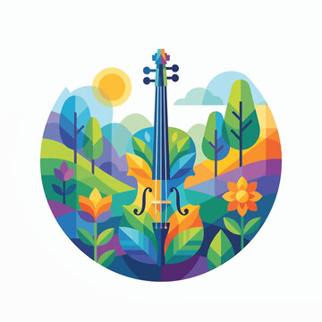 Vibrant colorful illustration of violin neck.
