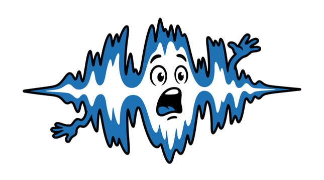 Cartoon shocked blue waveform character expression.