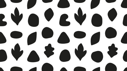 Fototapeta premium Black Silhouette Leaf Shapes Pattern.