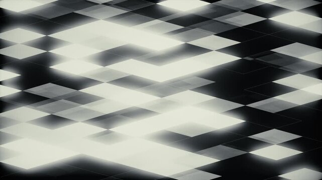 Modern monochrome background with illuminated geometric tiles and a digital data grid for technology, cybersecurity, cryptocurrency 