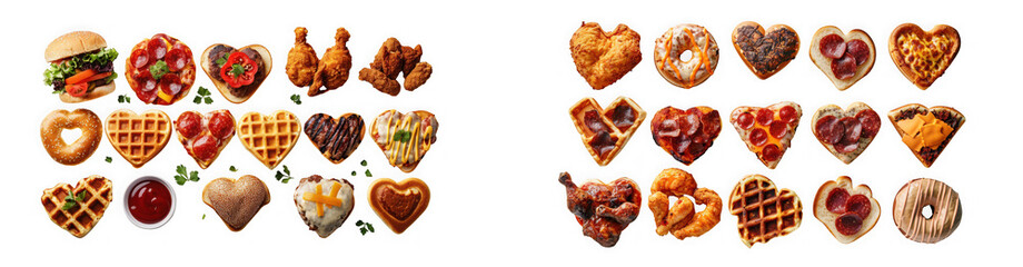 Fototapeta premium Heart shaped food collage assortment isolated on transparent background