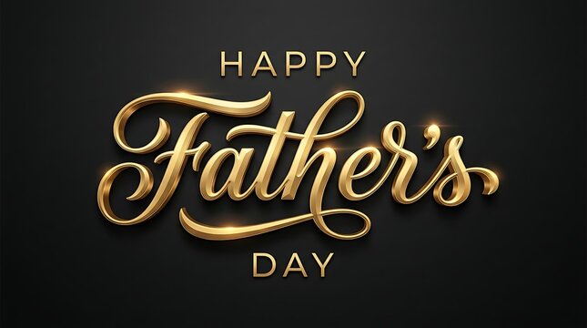 Happy Father's Day elegant gold lettering on black background, luxury 3D golden calligraphy for fatherhood celebration, premium holiday greeting card