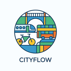 City transportation logo with bike bus train. © Akun