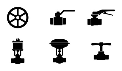 Industrial Valve Icons Set, Plumbing Fixture Silhouettes, Mechanical Control Equipment Vector Graphics for Engineering and Construction © Raihan
