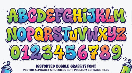 Distorted bubble graffiti font vector alphabet and numbers set © S.Siam