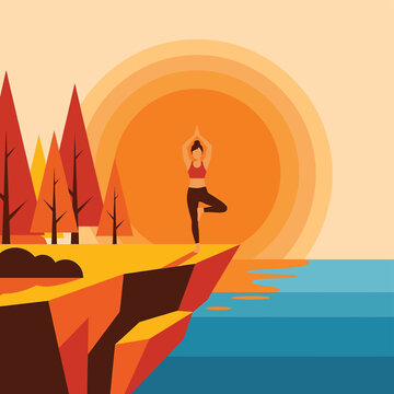 Woman doing yoga on cliff edge 1.