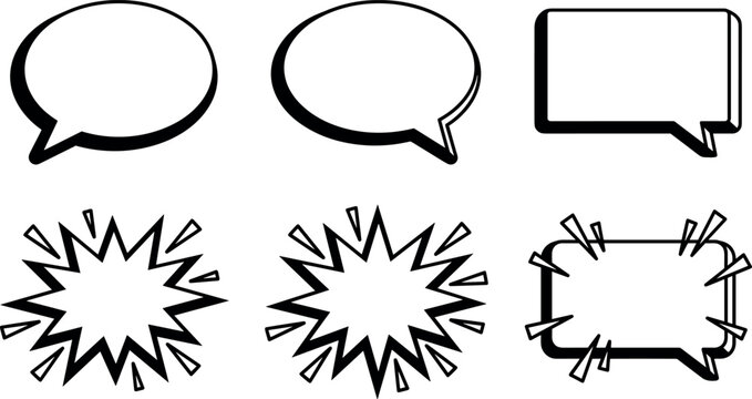 Comic speech bubble vector set with empty thought clouds explosion frames and dialog boxes on white backgroundComic speech bubble vector set with empty thought clouds explosion frames and dialog boxes