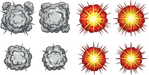Cartoon explosion and smoke cloud effect collection featuring comic blast bursts isolated vector illustration set design elements.Cartoon explosion and smoke cloud effect collection featuring comic bl © MDHAFIJUDDIN