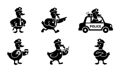 Police Duck Vector Icons Set: Law Enforcement Characters, Patrol Car, and Officer Actions for Graphic Design and Illustration © Jannatul