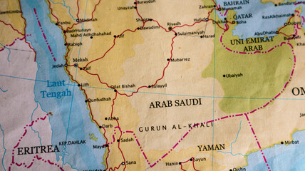 Obraz premium Map of Saudi Arabia, with the official name of the Kingdom of Saudi Arabia