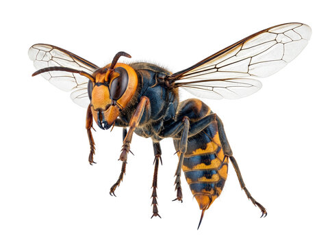 Asian giant hornet PNG isolated on transparent background, detailed macro predator for entomology and pest control concepts