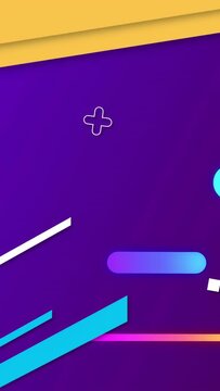 Vertical video: Yellow ribbon appearing, white X anchoring, gradient bars sliding to form backdrop