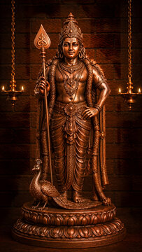 3d standing bronze copper statue of lord muruga hindu god image 