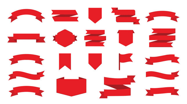 Collection of Red Banners Ribbons and Labels for Design and Decoration