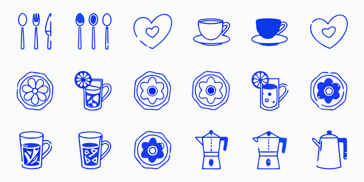 caf line art icons set on a white background