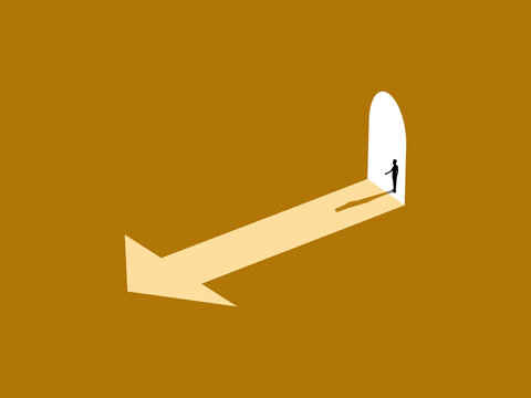 Business people who follow the path to success with the shadow of an arrow pointing the way