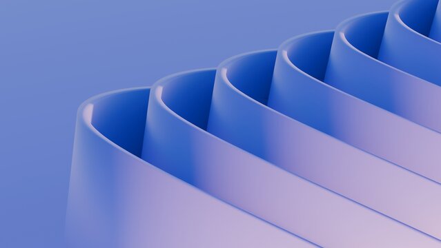 Abstract wavy curved 3d render. Blue layers of plastic with lines, folds, ruffles. Modern wallpaper, texture pattern.