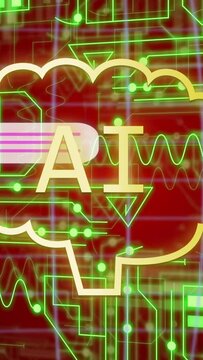 Vertical video: Arc wipe starting binary cascade, gold AI pulsing revealing circuits showing flow