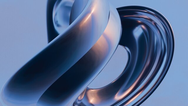 Fluid liquid blue metal shapes abstract background. 3d illustration