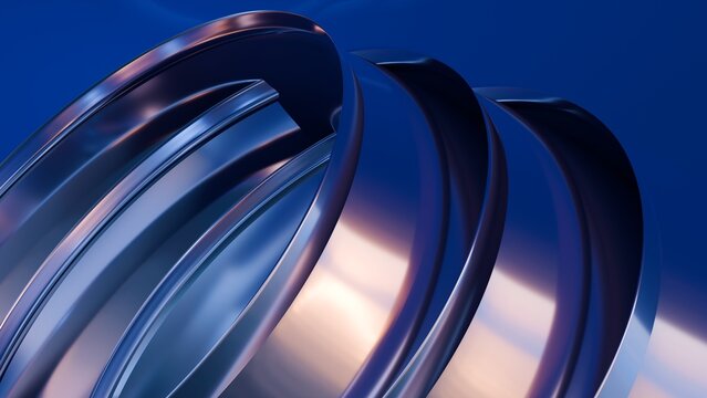 Fluid liquid blue metal shapes abstract background. 3d illustration