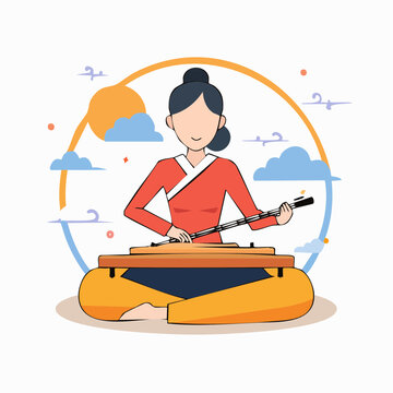 Woman Playing Traditional Chinese Instrument