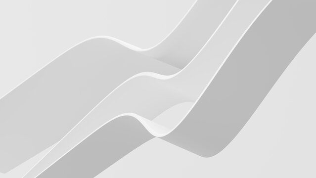 Abstract wavy curved 3d render.  white layers of plastic with lines, folds, ruffles. Modern wallpaper, texture pattern.