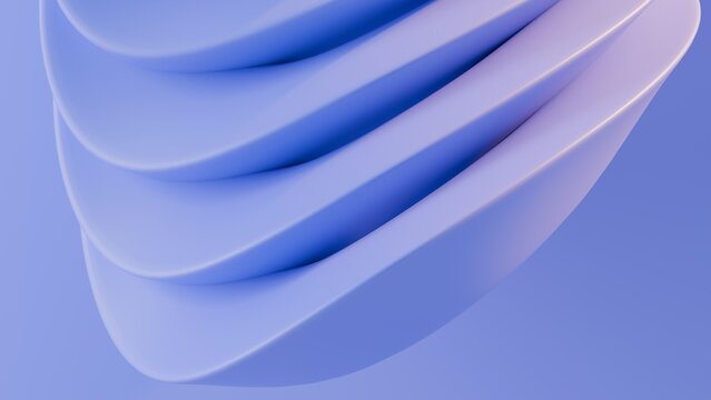 Abstract wavy curved 3d render. Blue layers of plastic with lines, folds, ruffles. Modern wallpaper, texture pattern.