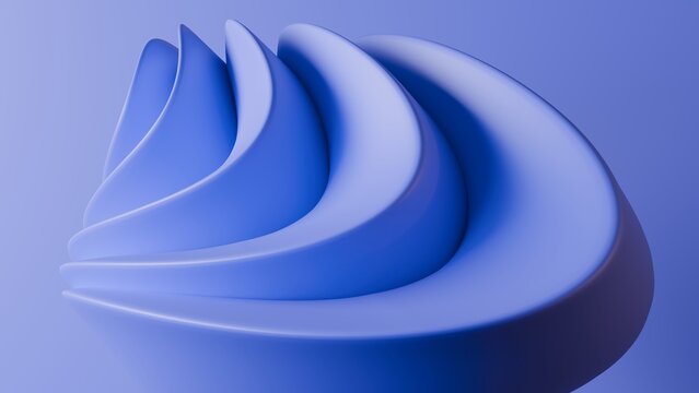 Abstract wavy curved 3d render. Blue layers of plastic with lines, folds, ruffles. Modern wallpaper, texture pattern.