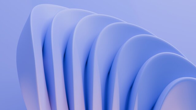 Abstract wavy curved 3d render. Blue layers of plastic with lines, folds, ruffles. Modern wallpaper, texture pattern.