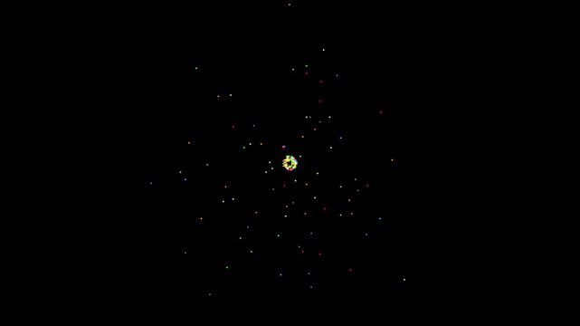 Tiny colorful pixels spinning animation on black background