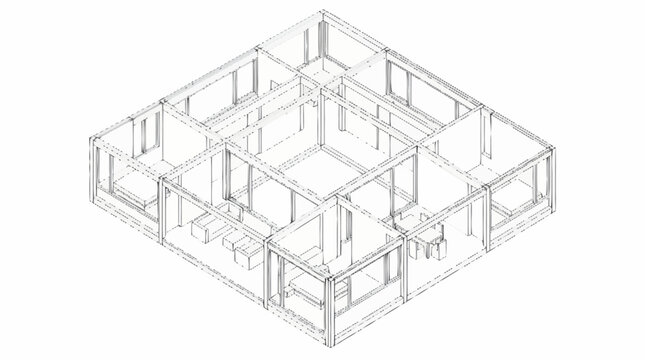 Architectural blueprint of a house floor plan isometric view.
