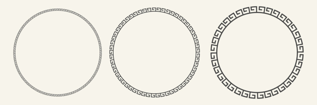 Greek circle frames. Set of decorative roman border for design. Vector