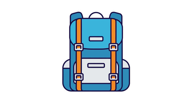 Illustrated blue backpack with orange straps isolated on white background