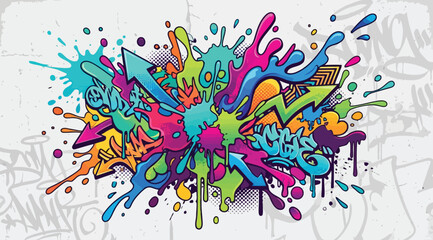 Colorful graffiti street art composition with paint splashes and arrows © Saharia