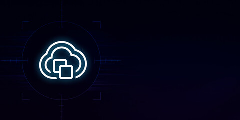 Naklejka premium Cloud Block Storage and Data Virtualization Icon on Dark Futuristic Background