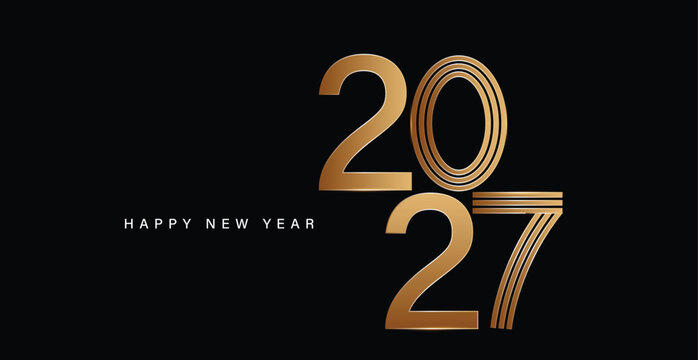 Happy New Year 2027 typography  text hand lettering. Design template Celebration greeting card for Merry Christmas and happy new year.