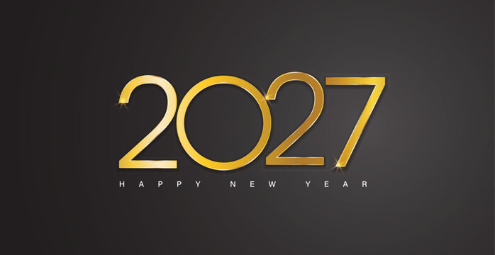 Happy New Year 2027 typography  text hand lettering. Design template Celebration greeting card for Merry Christmas and happy new year.