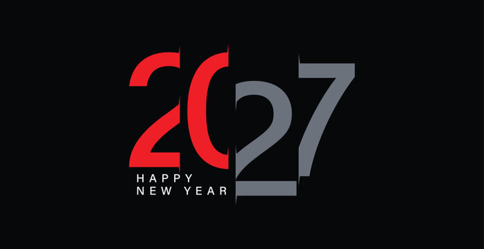 Happy New Year 2027 typography  text hand lettering. Design template Celebration greeting card for Merry Christmas and happy new year.