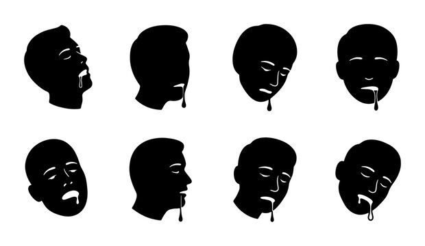 Dripping Face Silhouettes, Expressive Head Icons, Saliva Drool Emotions, Vector Art Collection for Design