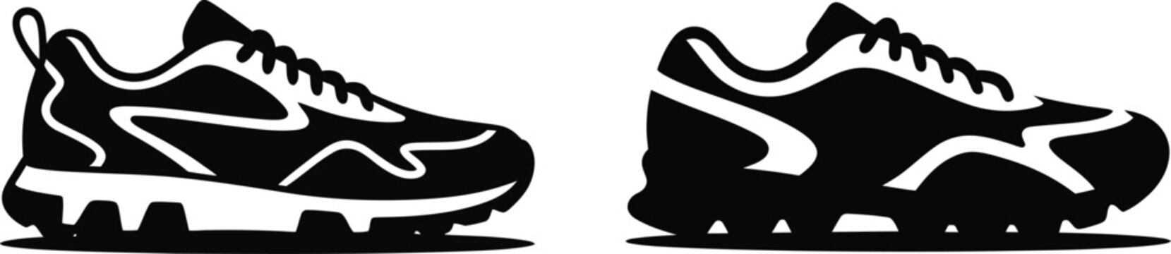 Pair of modern running shoes side view silhouettes for sport and fitness vector illustration with sneakers athletic footwear training exercise silhouette
