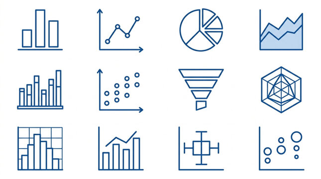 Collection of Hand Drawn Business Charts and Graphs Icons.