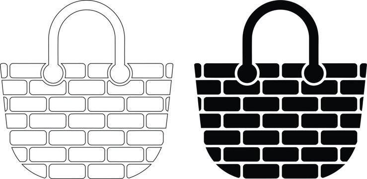 Outline and solid brick pattern shopping basket vector illustration for retail and grocery design with shopping illustration container household isolated